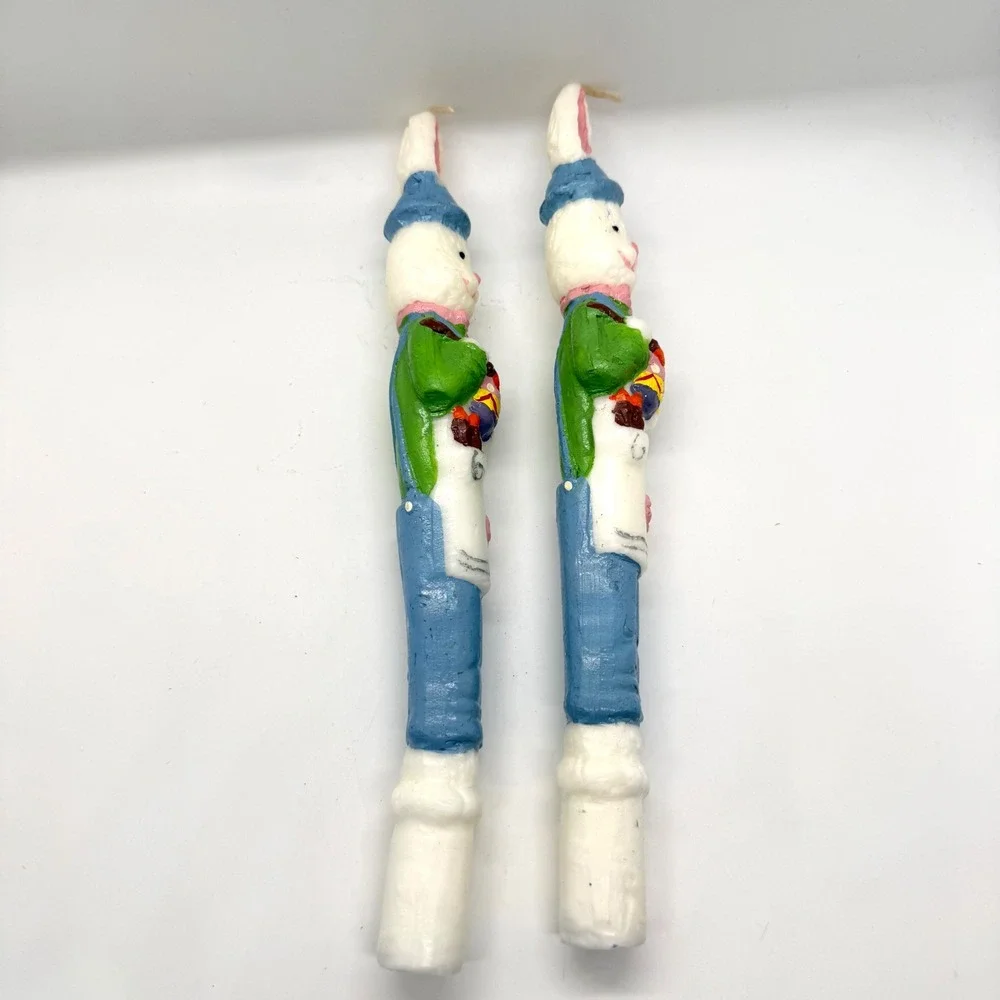 VTG Easter‎ Bunny Taper Candles Set 2 Blue Green 10